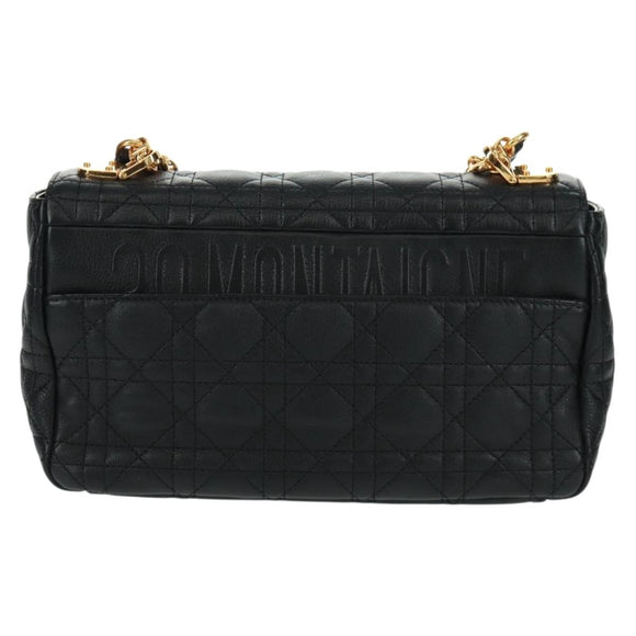 Christian Dior Caro Medium Cannage Bag Calf Skin Black Gold Auth 157570SM