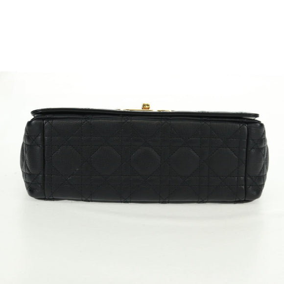 Christian Dior Caro Medium Cannage Bag Calf Skin Black Gold Auth 157570SM