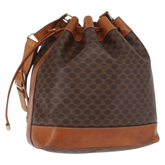 CELINE Macadam Canvas Shoulder Bag PVC Leather Brown Gold Auth 157577