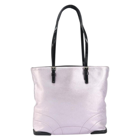 PRADA Shoulder Bag Leather Silver Metallic pink Auth 157579