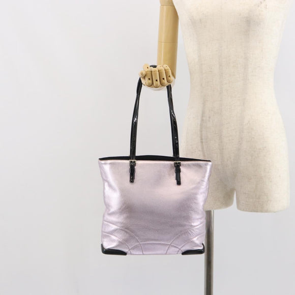 PRADA Shoulder Bag Leather Silver Metallic pink Auth 157579