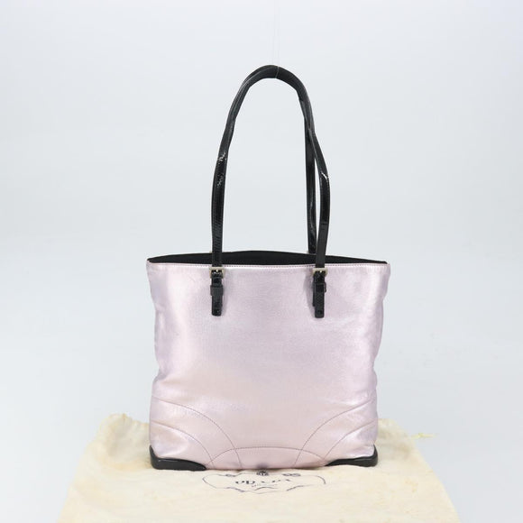 PRADA Shoulder Bag Leather Silver Metallic pink Auth 157579