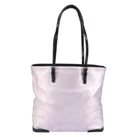 PRADA Shoulder Bag Leather Silver Metallic pink Auth 157579