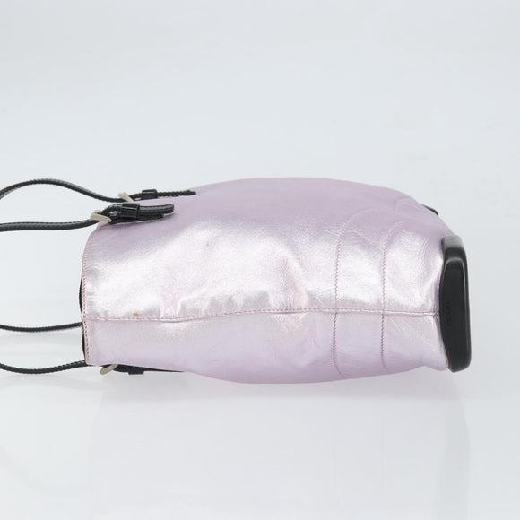 PRADA Shoulder Bag Leather Silver Metallic pink Auth 157579