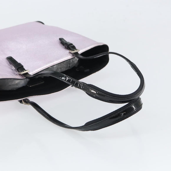 PRADA Shoulder Bag Leather Silver Metallic pink Auth 157579