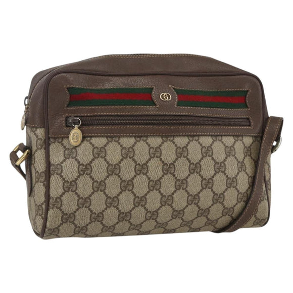 GUCCI GG Supreme Web Sherry Line Bag PVC Beige Gold 001 56 6472 Auth 157580