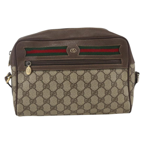 GUCCI GG Supreme Web Sherry Line Bag PVC Beige Gold 001 56 6472 Auth 157580