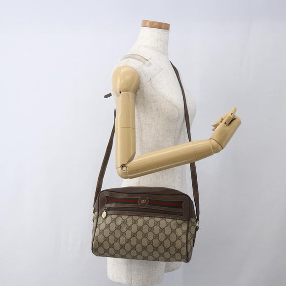 GUCCI GG Supreme Web Sherry Line Bag PVC Beige Gold 001 56 6472 Auth 157580