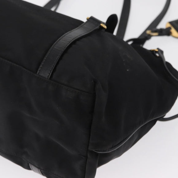 PRADA Tote Bag Nylon Black Gold Auth 157581