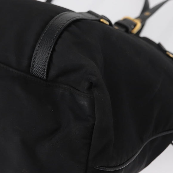 PRADA Tote Bag Nylon Black Gold Auth 157581