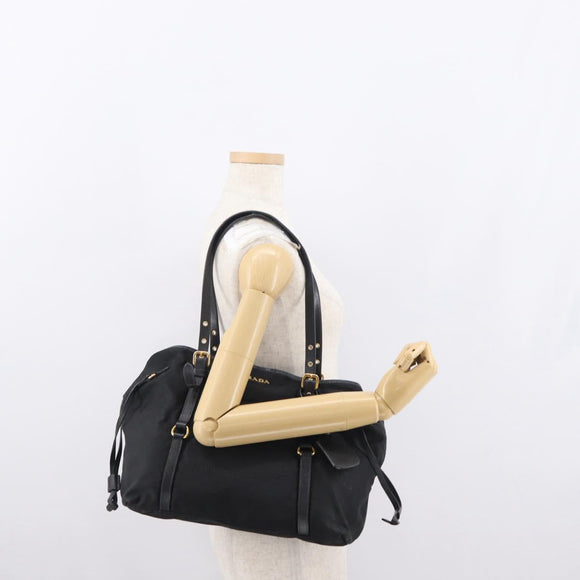 PRADA Tote Bag Nylon Black Gold Auth 157581