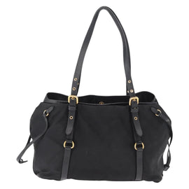 PRADA Tote Bag Nylon Black Gold Auth 157581 - 0