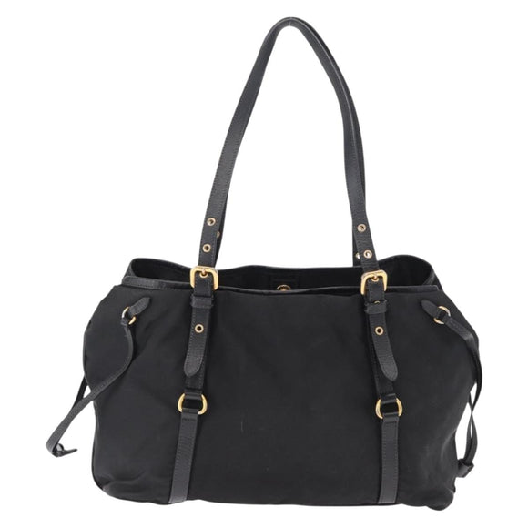 PRADA Tote Bag Nylon Black Gold Auth 157581