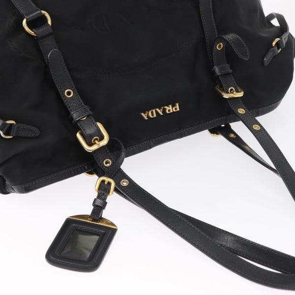 PRADA Tote Bag Nylon Black Gold Auth 157581