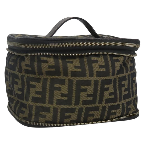 FENDI Zucca Canvas Vanity Pouch Black Brown Auth 157583