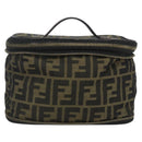 FENDI Zucca Canvas Vanity Pouch Black Brown Auth 157583-2
