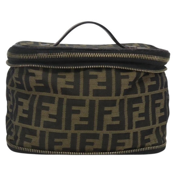 FENDI Zucca Canvas Vanity Pouch Black Brown Auth 157583