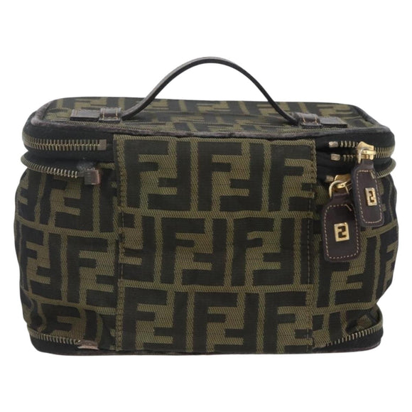FENDI Zucca Canvas Vanity Pouch Black Brown Auth 157583