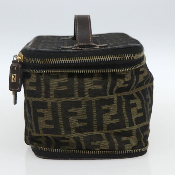 FENDI Zucca Canvas Vanity Pouch Black Brown Auth 157583