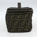 FENDI Zucca Canvas Vanity Pouch Black Brown Auth 157583-5