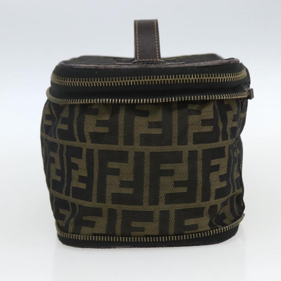 FENDI Zucca Canvas Vanity Pouch Black Brown Auth 157583