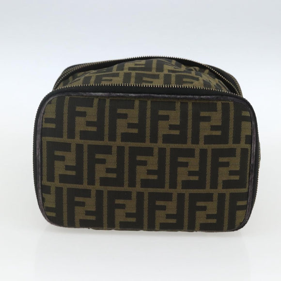 FENDI Zucca Canvas Vanity Pouch Black Brown Auth 157583