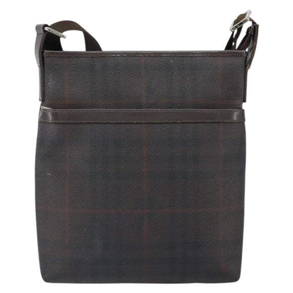 BURBERRY Nova Check Shoulder Bag PVC Black Silver Auth 157585