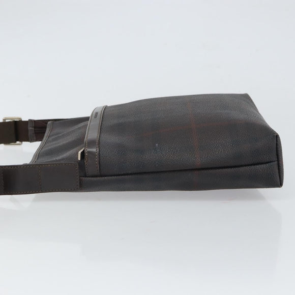 BURBERRY Nova Check Shoulder Bag PVC Black Silver Auth 157585