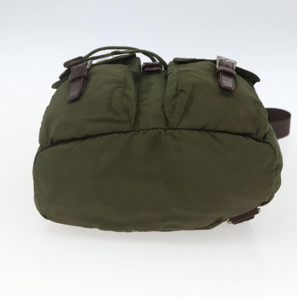 PRADA Backpack Nylon Khaki Silver Auth 157586