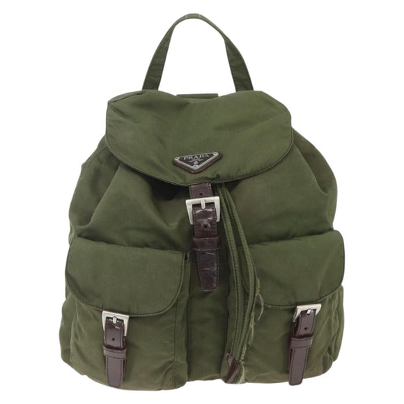 PRADA Backpack Nylon Khaki Silver Auth 157586
