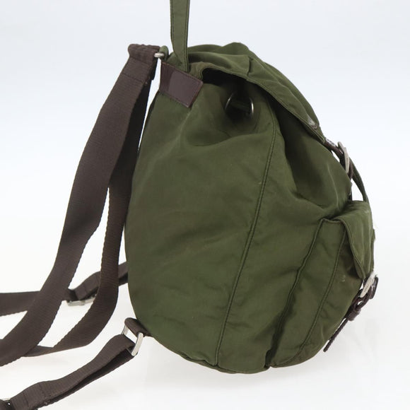 PRADA Backpack Nylon Khaki Silver Auth 157586