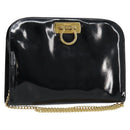 Salvatore Ferragamo Chain Gancini Shoulder Bag Enamel Black Gold Auth 157615-1