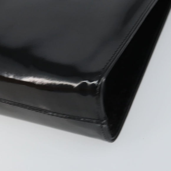 Salvatore Ferragamo Chain Gancini Shoulder Bag Enamel Black Gold Auth 157615