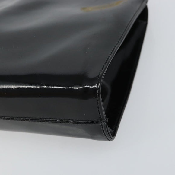 Salvatore Ferragamo Chain Gancini Shoulder Bag Enamel Black Gold Auth 157615