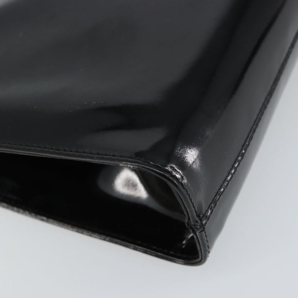 Salvatore Ferragamo Chain Gancini Shoulder Bag Enamel Black Gold Auth 157615