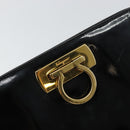 Salvatore Ferragamo Chain Gancini Shoulder Bag Enamel Black Gold Auth 157615-14