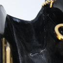 Salvatore Ferragamo Chain Gancini Shoulder Bag Enamel Black Gold Auth 157615-18
