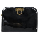 Salvatore Ferragamo Chain Gancini Shoulder Bag Enamel Black Gold Auth 157615-2