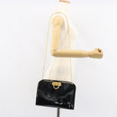 Salvatore Ferragamo Chain Gancini Shoulder Bag Enamel Black Gold Auth 157615-20