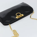 Salvatore Ferragamo Chain Gancini Shoulder Bag Enamel Black Gold Auth 157615-6
