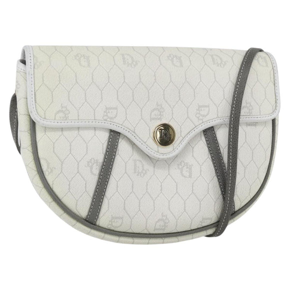 Christian Dior Honeycomb Canvas Shoulder Bag PVC Gold White Auth 157616