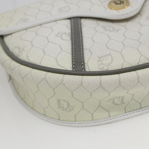 Christian Dior Honeycomb Canvas Shoulder Bag PVC Gold White Auth 157616