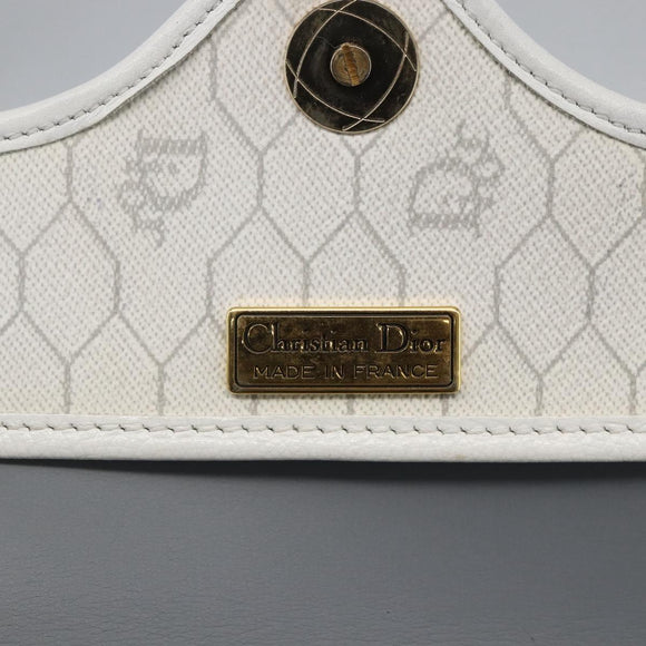 Christian Dior Honeycomb Canvas Shoulder Bag PVC Gold White Auth 157616