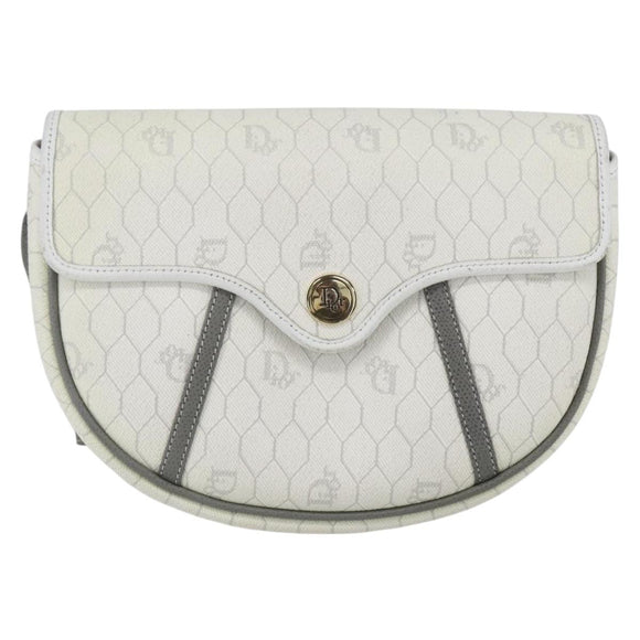 Christian Dior Honeycomb Canvas Shoulder Bag PVC Gold White Auth 157616