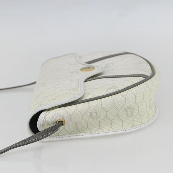 Christian Dior Honeycomb Canvas Shoulder Bag PVC Gold White Auth 157616
