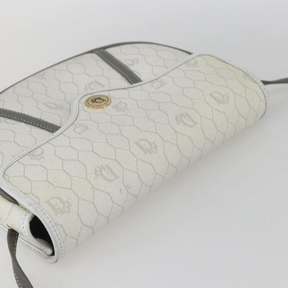 Christian Dior Honeycomb Canvas Shoulder Bag PVC Gold White Auth 157616