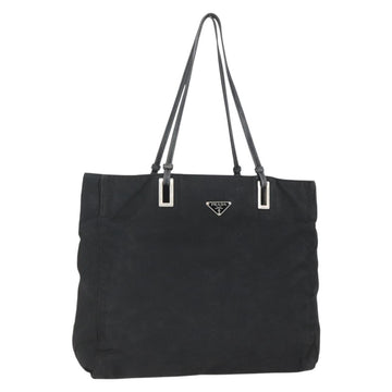 PRADA Tote Bag Nylon Black Silver Auth 157633