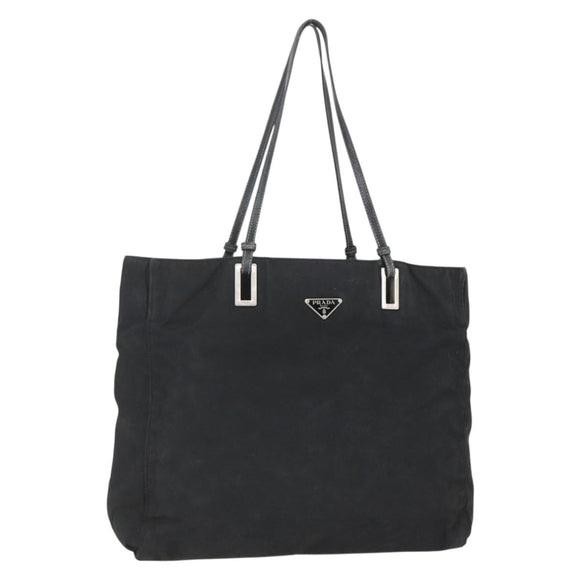 PRADA Tote Bag Nylon Black Silver Auth 157633