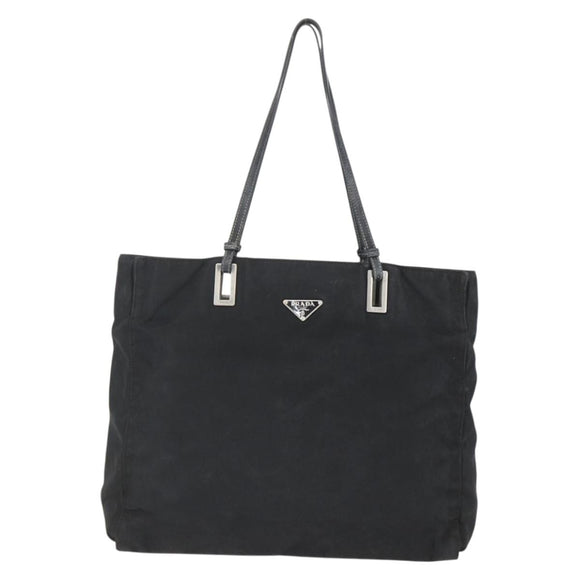 PRADA Tote Bag Nylon Black Silver Auth 157633
