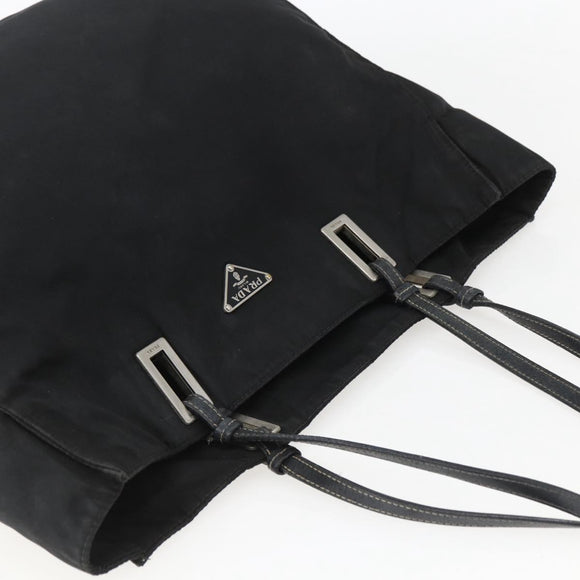 PRADA Tote Bag Nylon Black Silver Auth 157633